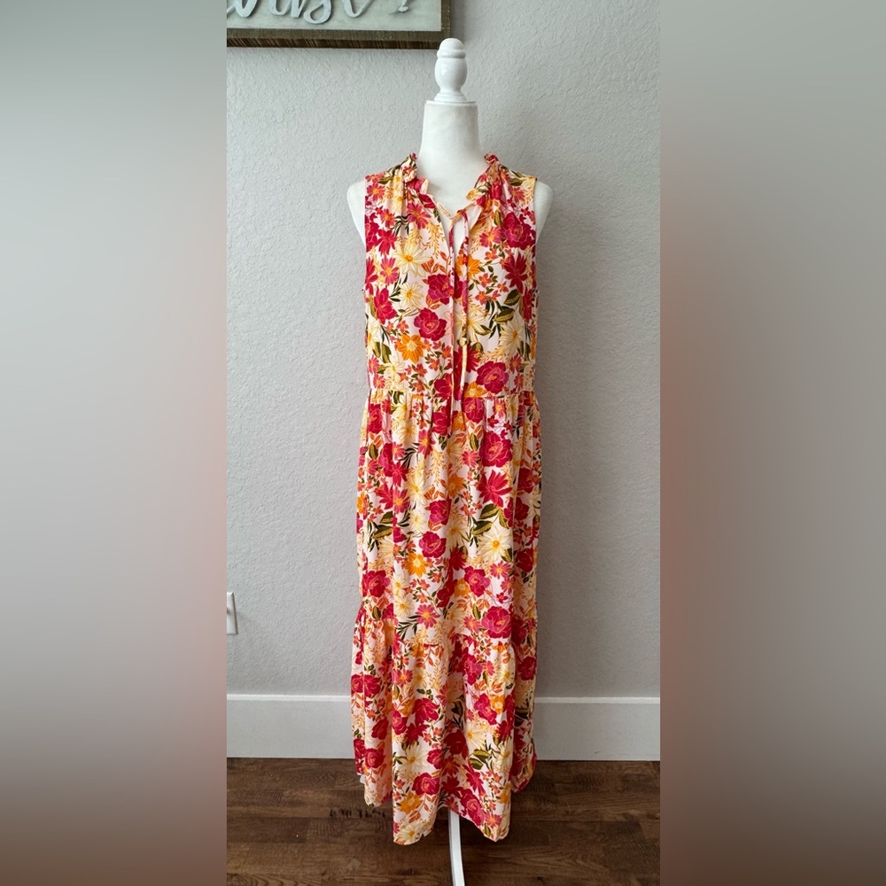 New Sugarlips Dadion Floral Split Neck Tiered Maxi Dress Women's Size S E‎